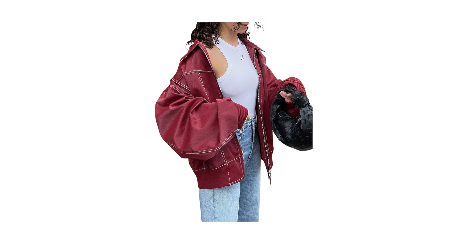 utcoco Women's Faux Leather Motorcycle Jacket Oversized Zip